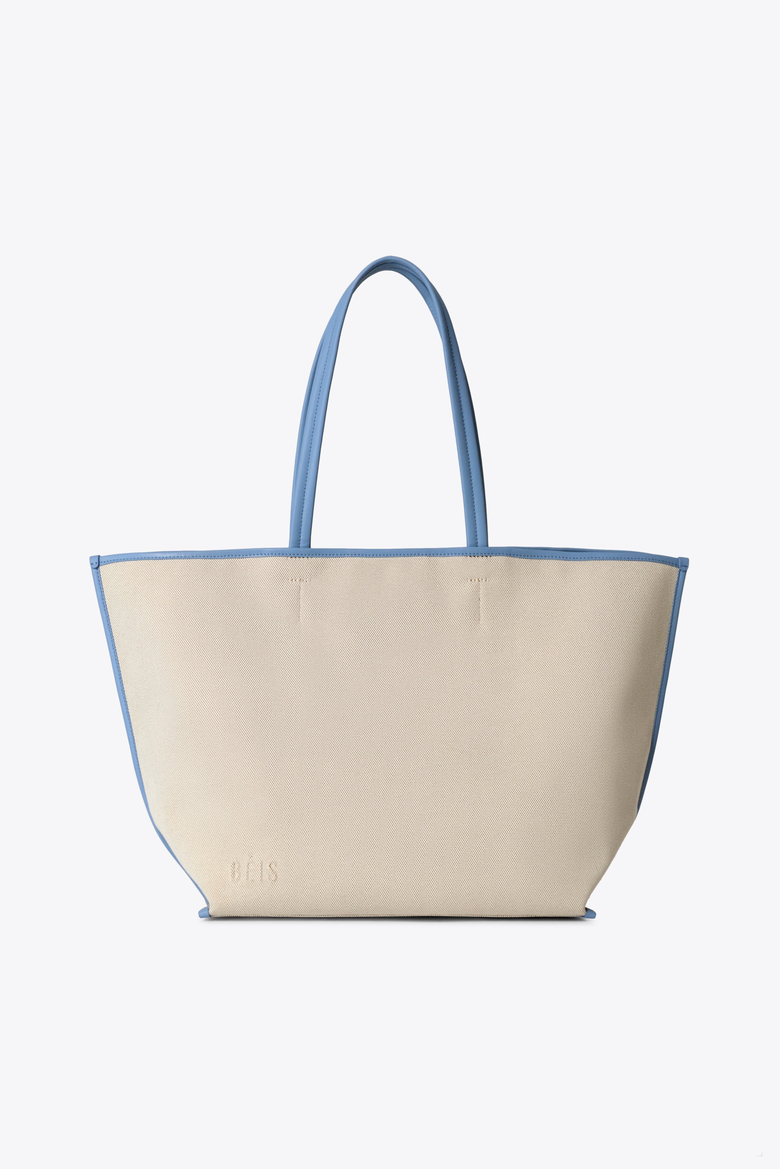 BÉIS 'The Leather Trim Tote' in Dusty Blue - Beige Travel Tote
