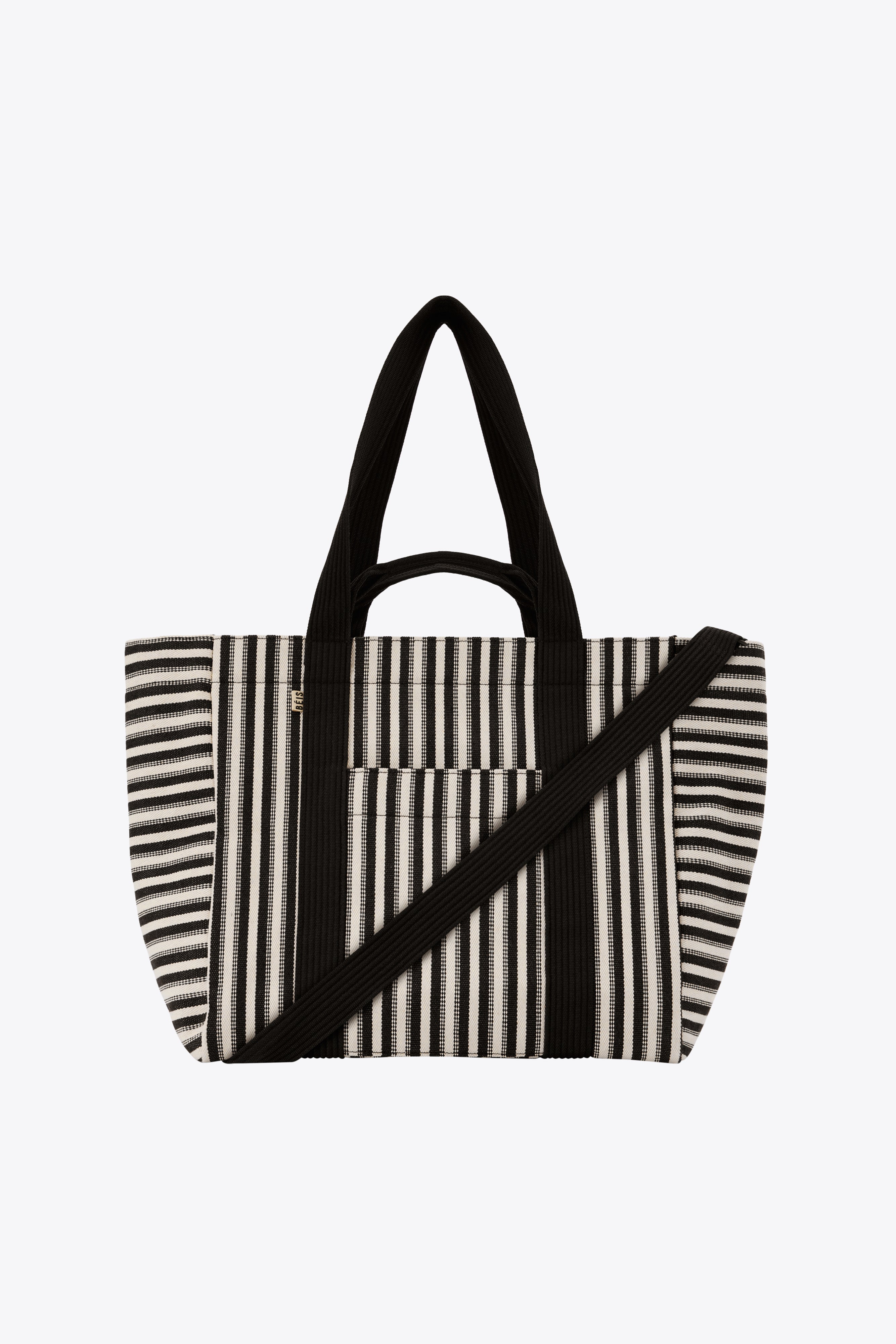 Black and white striped tote bag sale