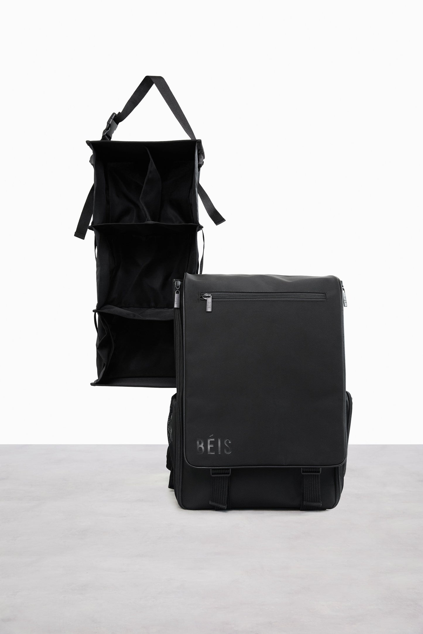 Hanging Backpack Black Front and Open View