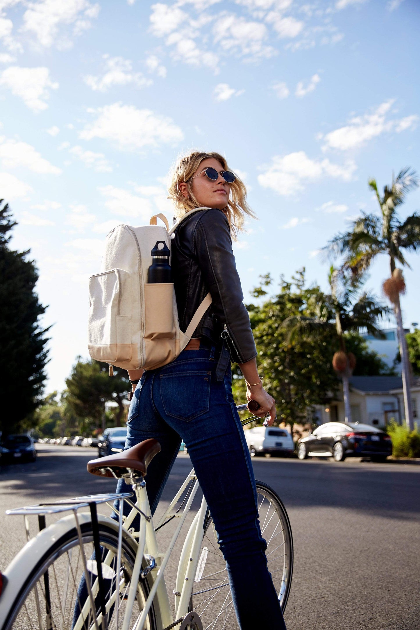 BEIS by Shay Mitchell | The Backpack in Beige -On Person