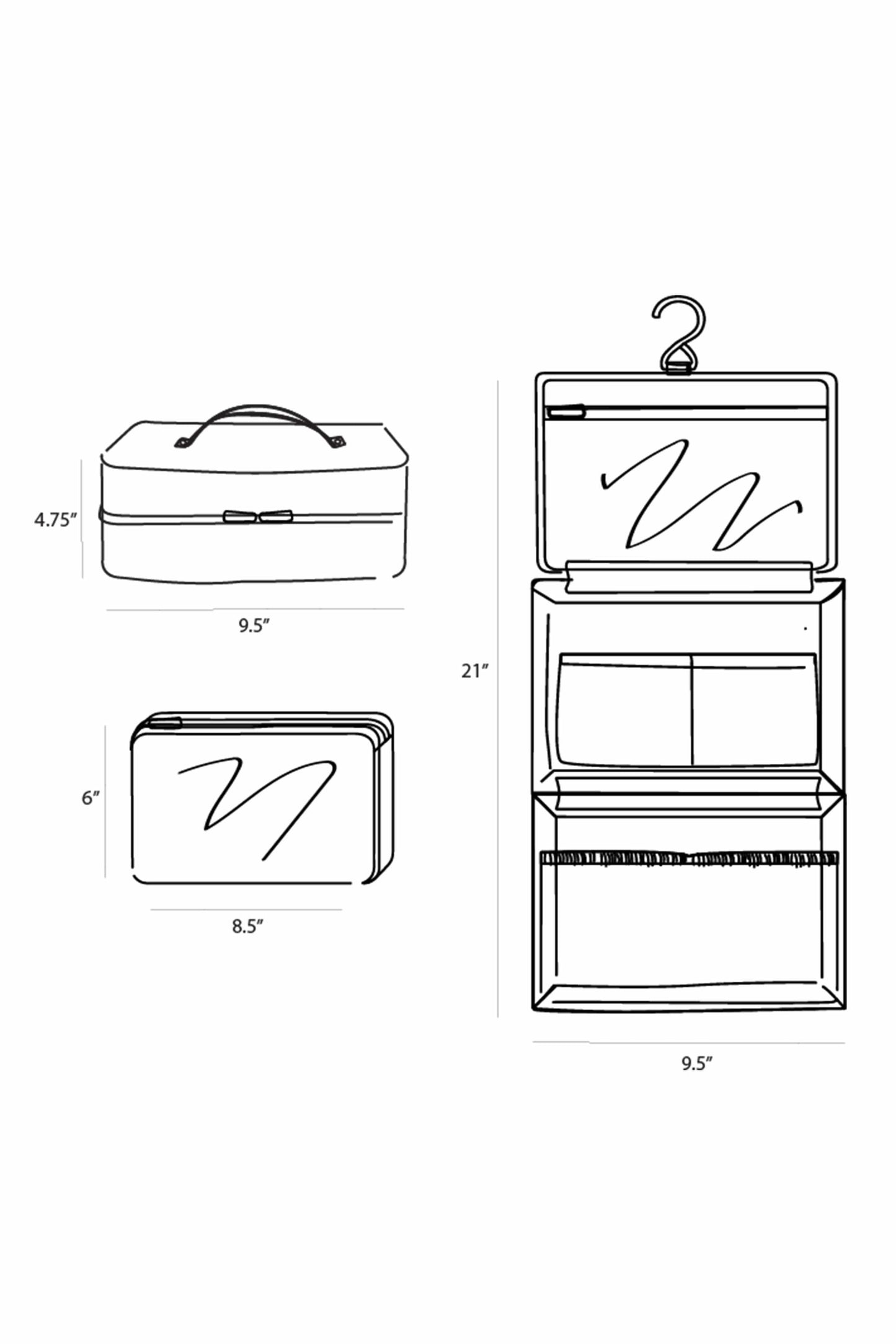 Hanging Cosmetic Case Black Design Sketch