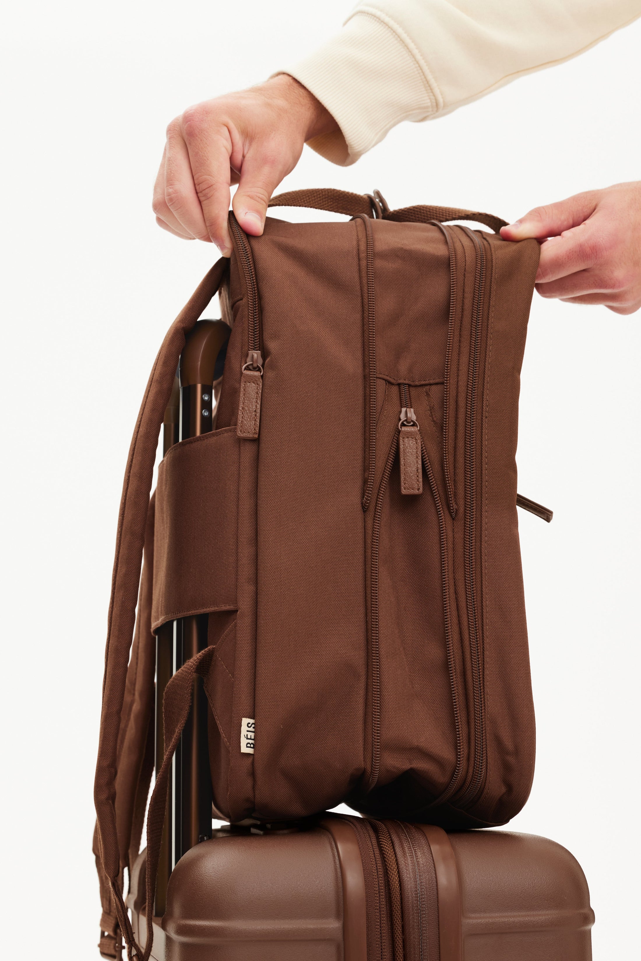 BÉIS 'The Expandable Backpack' in Maple - Expandable Travel Backpack In Maple | BÉIS Travel UK