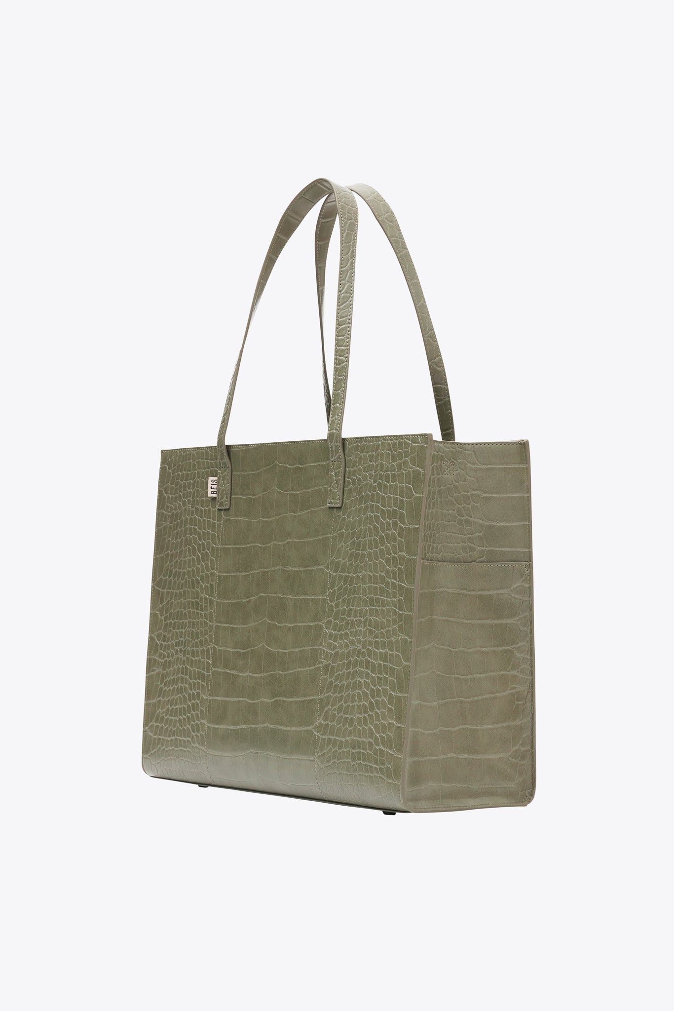 The Large Work Tote in Olive Croc