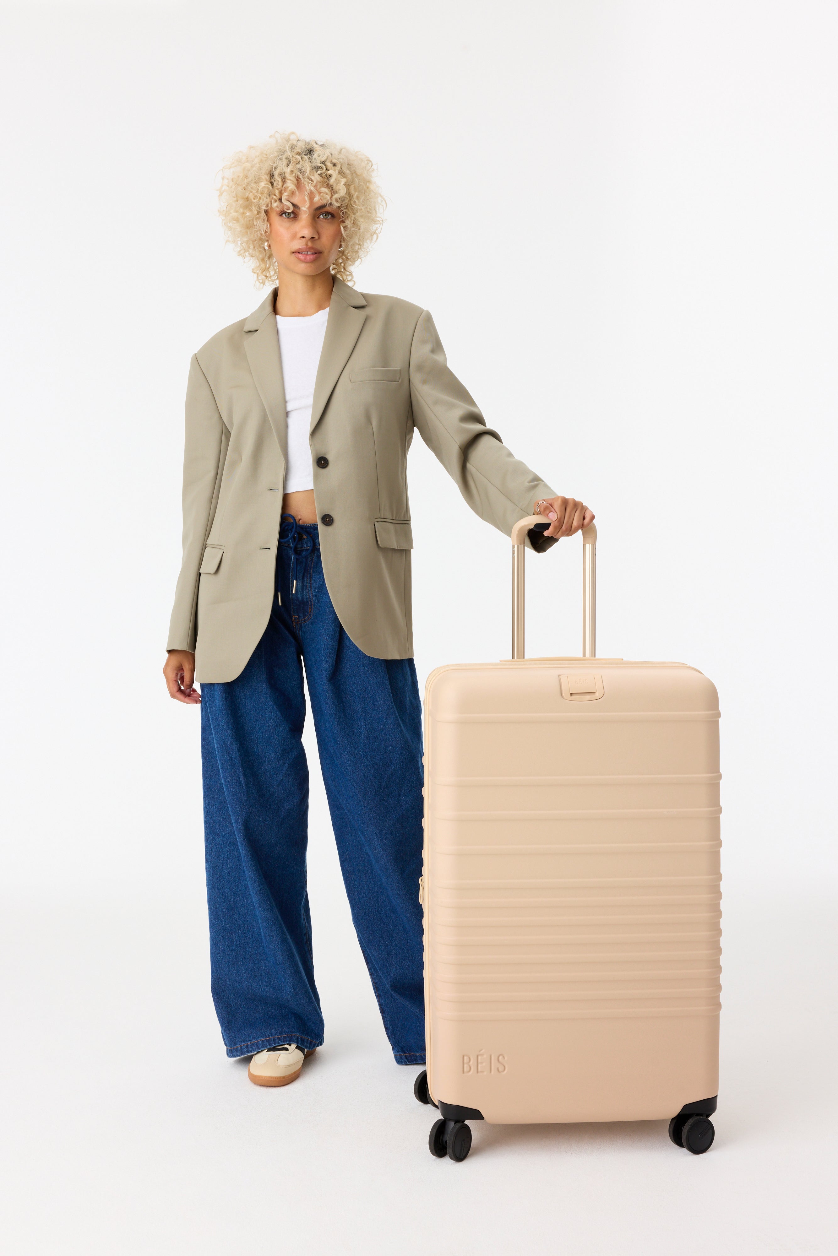 BÉIS 'The Large Check-In Roller' in Beige - 29 inch Beige Rolling