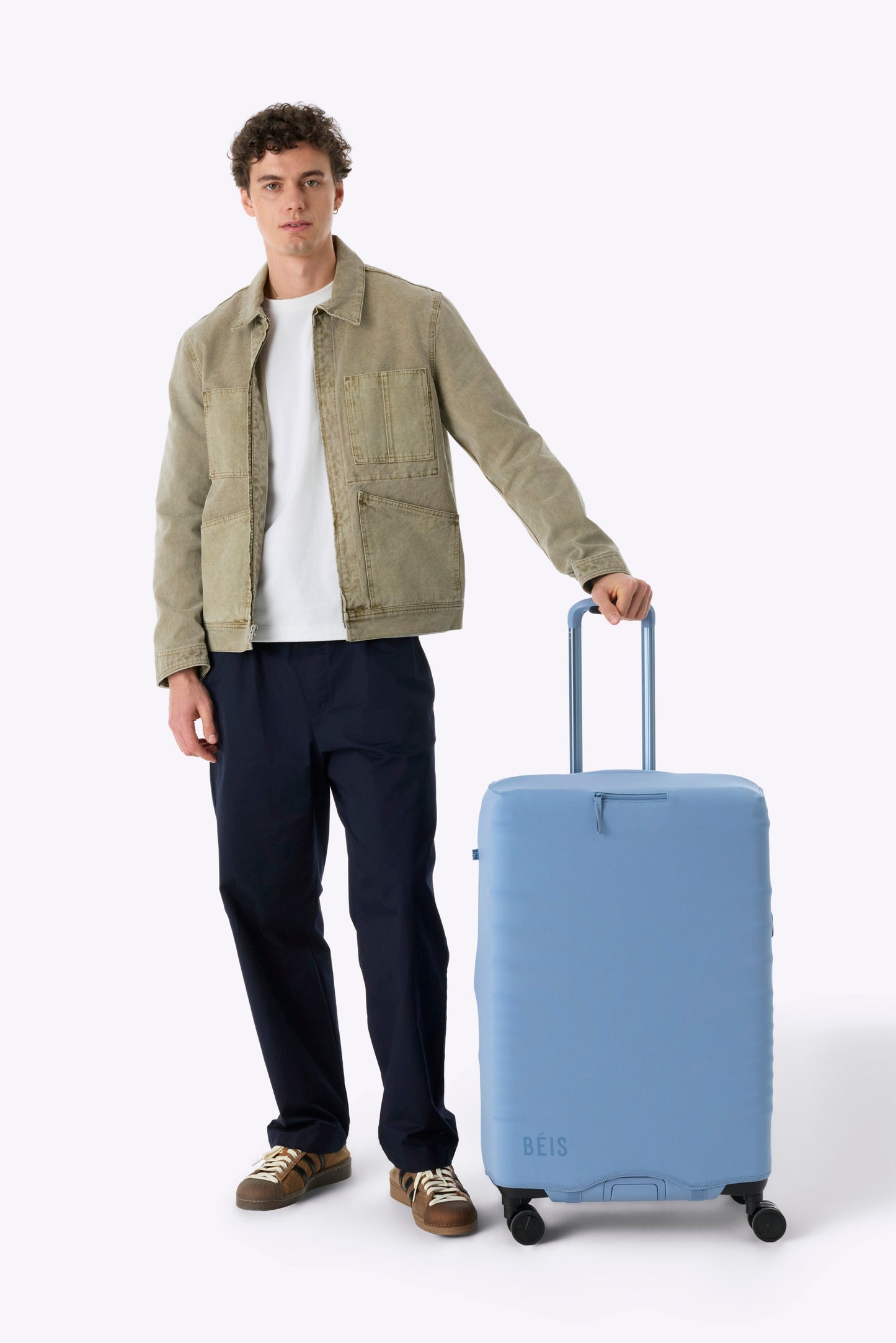 The Hybrid Check-In Luggage Cover in Dusty Blue