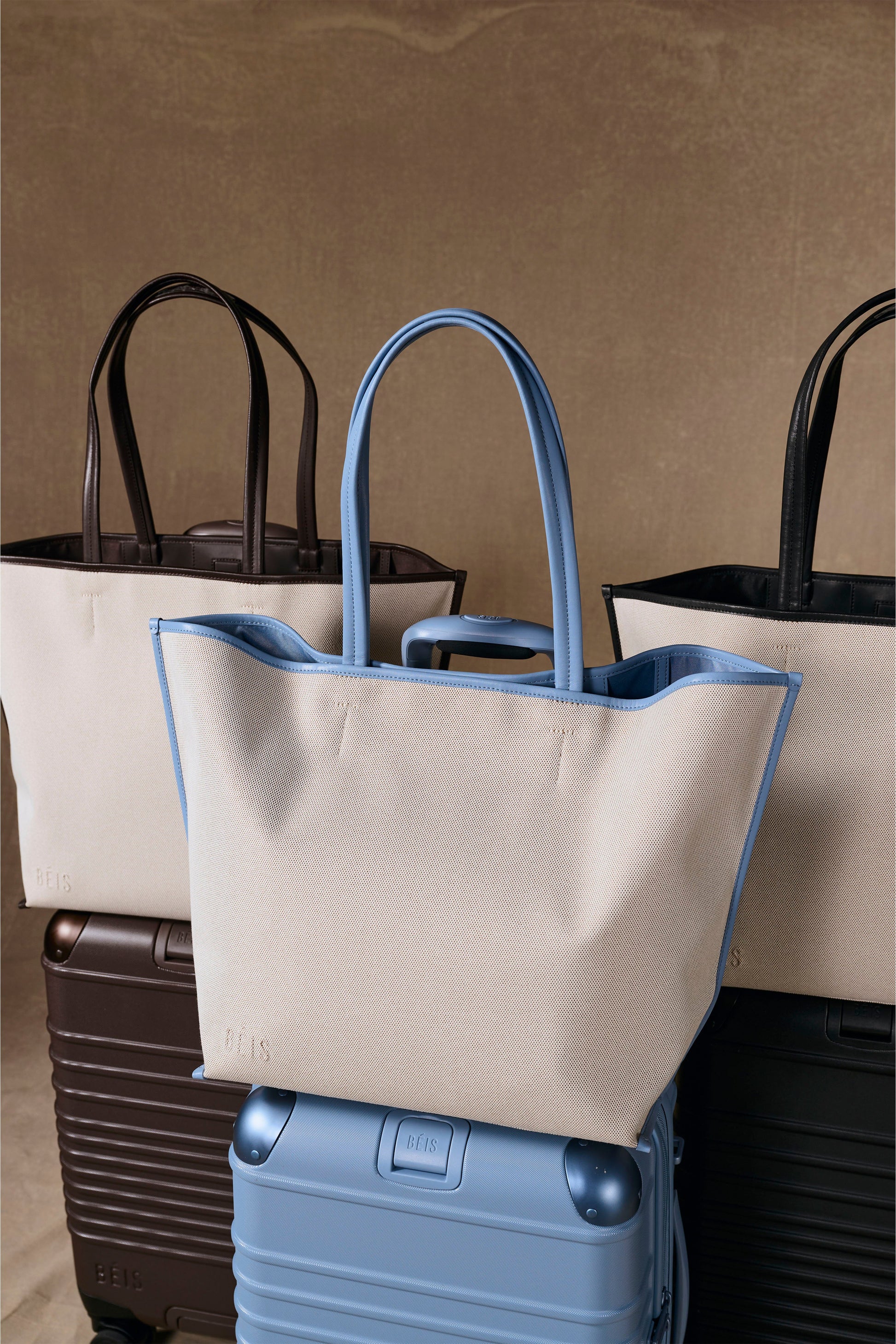 best travel tote bags uk BÉIS 'The Leather Trim Tote' in Dusty Blue