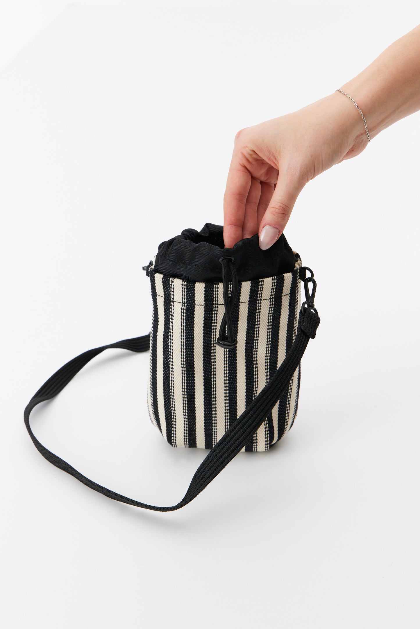 The Water Bottle Crossbody in Black Stripe