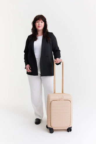 The Front Pocket Carry-On In Beige on model