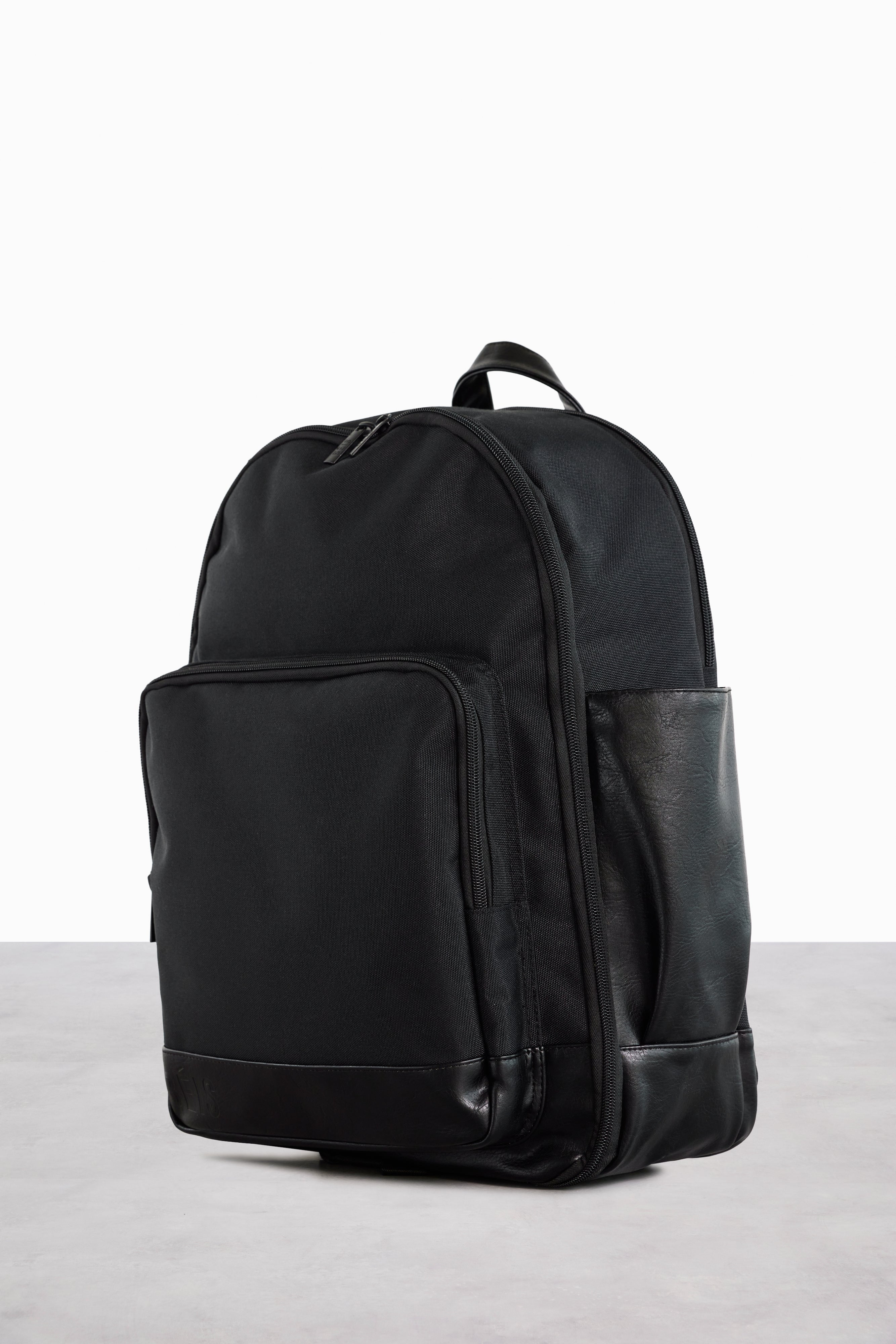 Black leather backpack with laptop sleeve hotsell