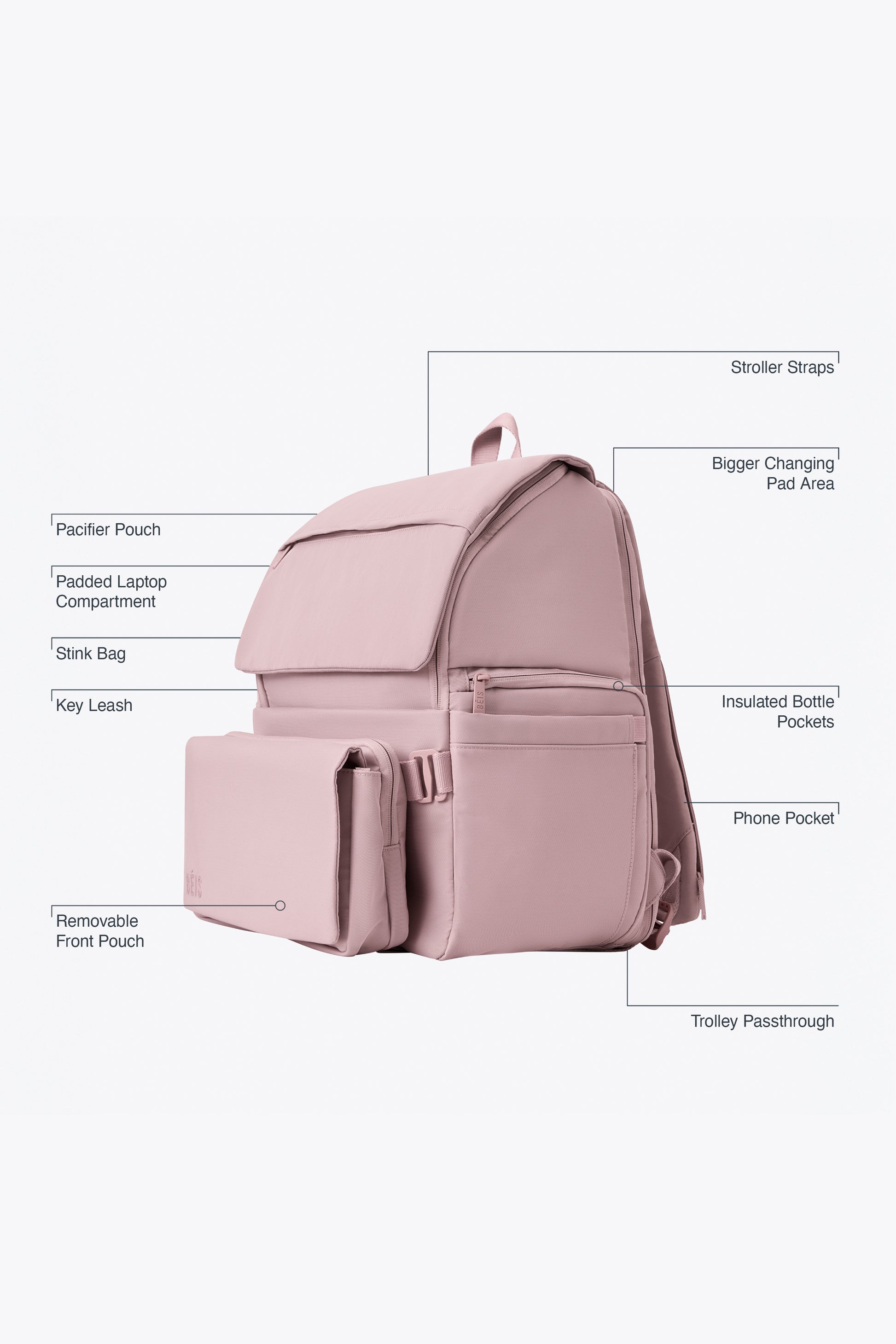 BÉIS 'The Ultimate Diaper Backpack' in Atlas Pink BÉIS 'The Ultimate Diaper Backpack' in Atlas Pink
