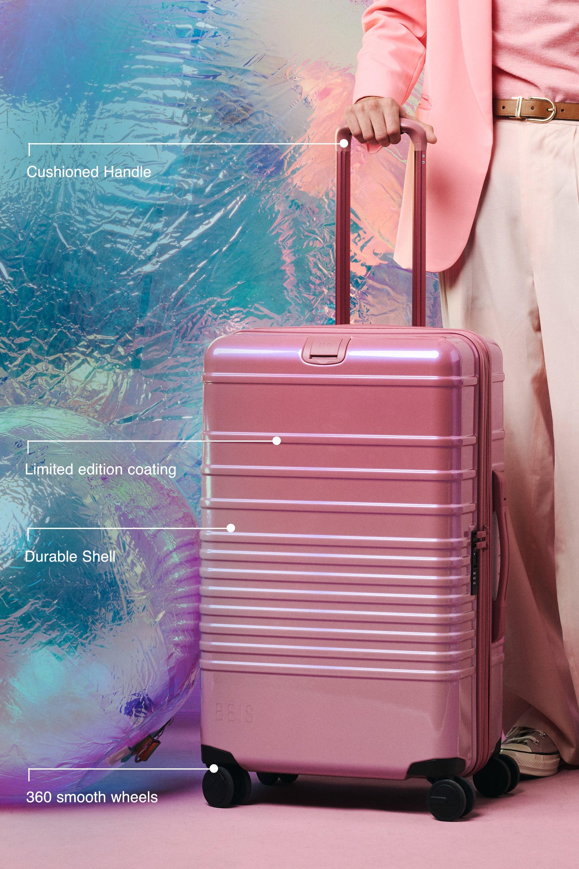 Pink carry on luggage wheels online