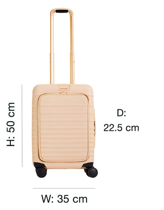 The Front Pocket Carry-On Roller In Beige dimensions