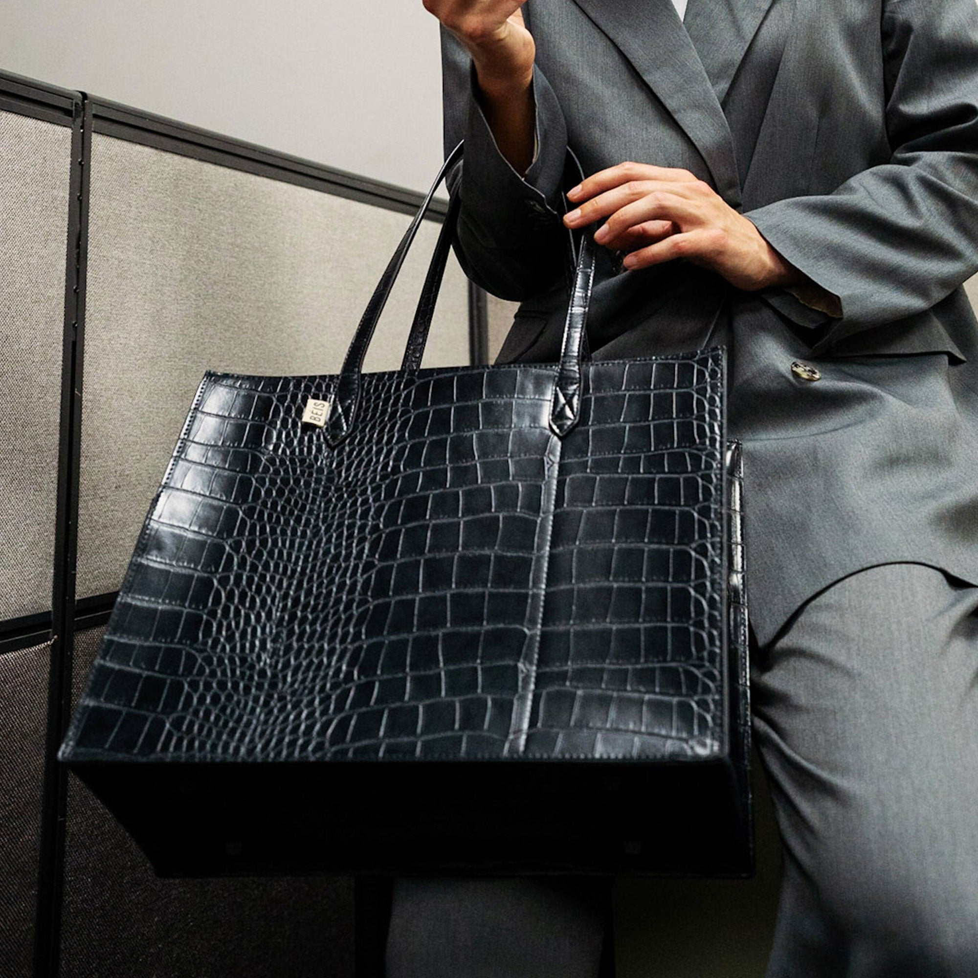 Cognac Croc Work Tote - Designer Laptop Bag for Women