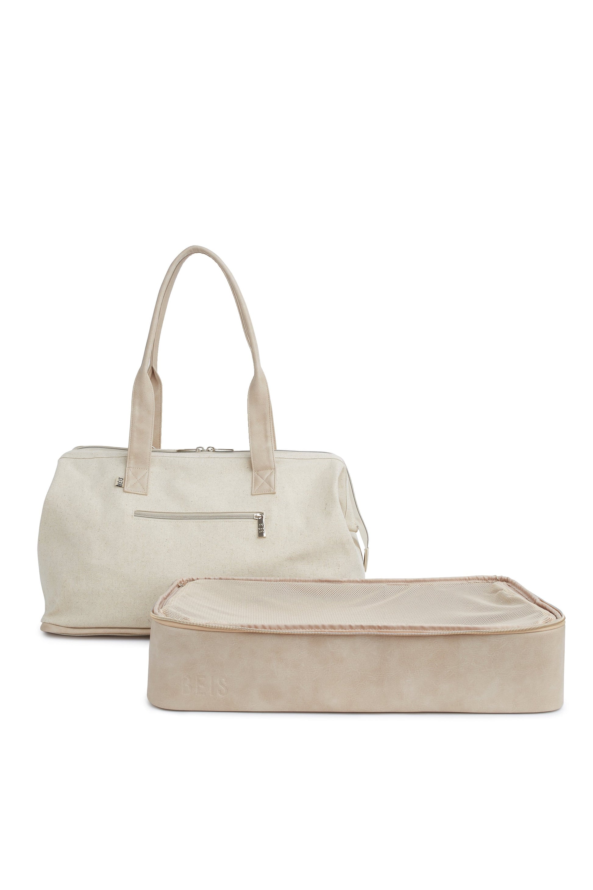 Convertible Weekender Beige Removable Compartment Unzipped