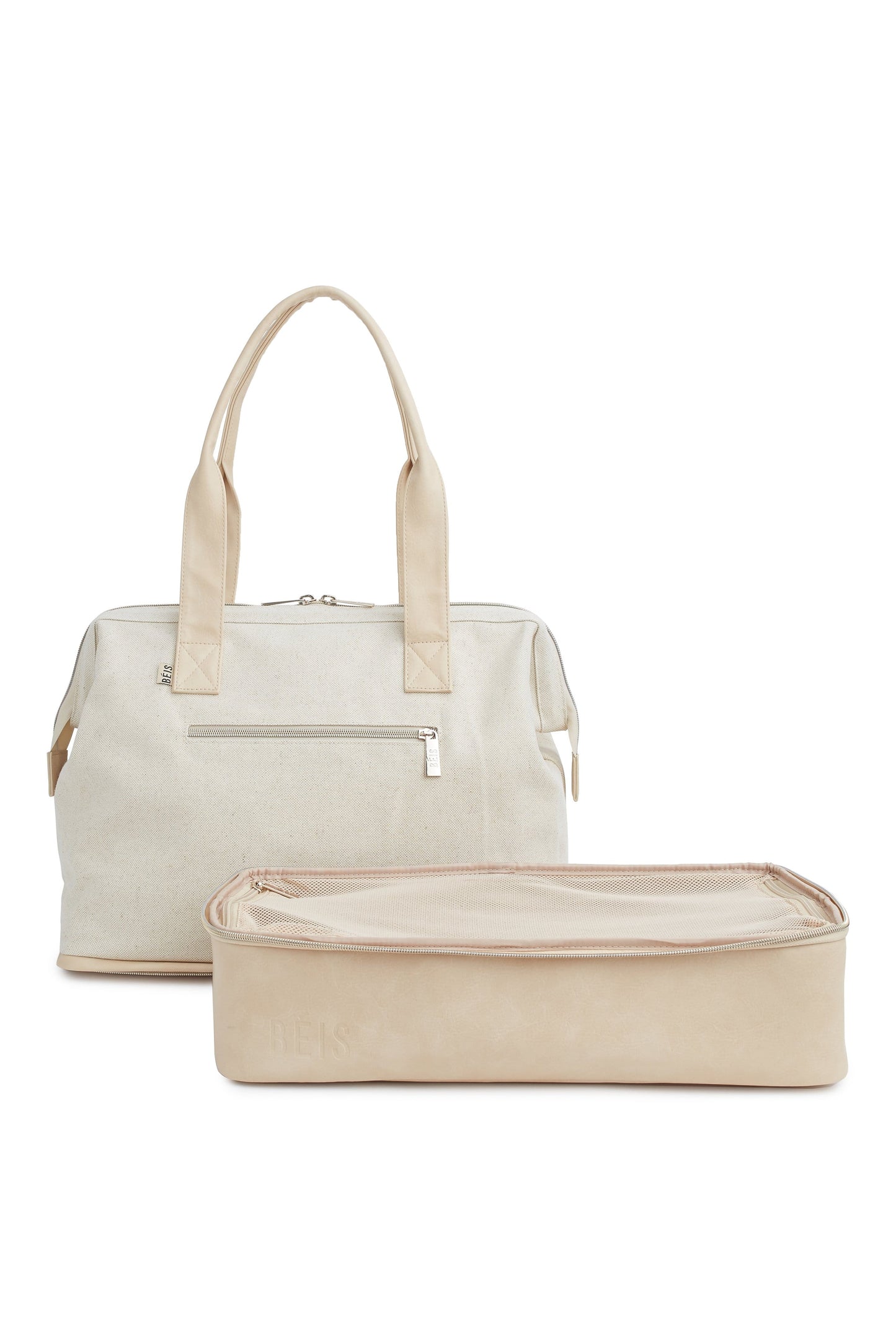 Convertible Mini Weekender Beige Removable Bottom Compartment