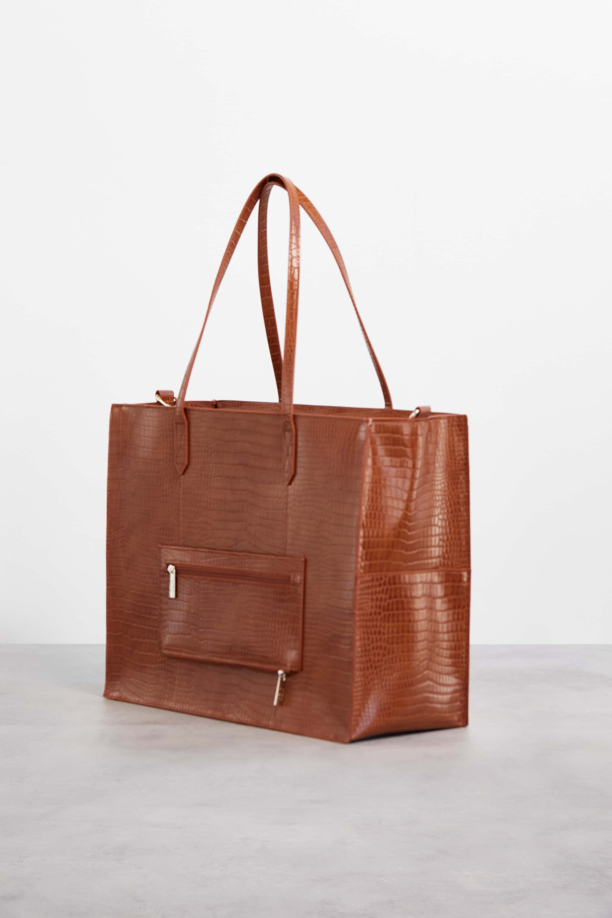 Work Tote Cognac Croc Back and Side View