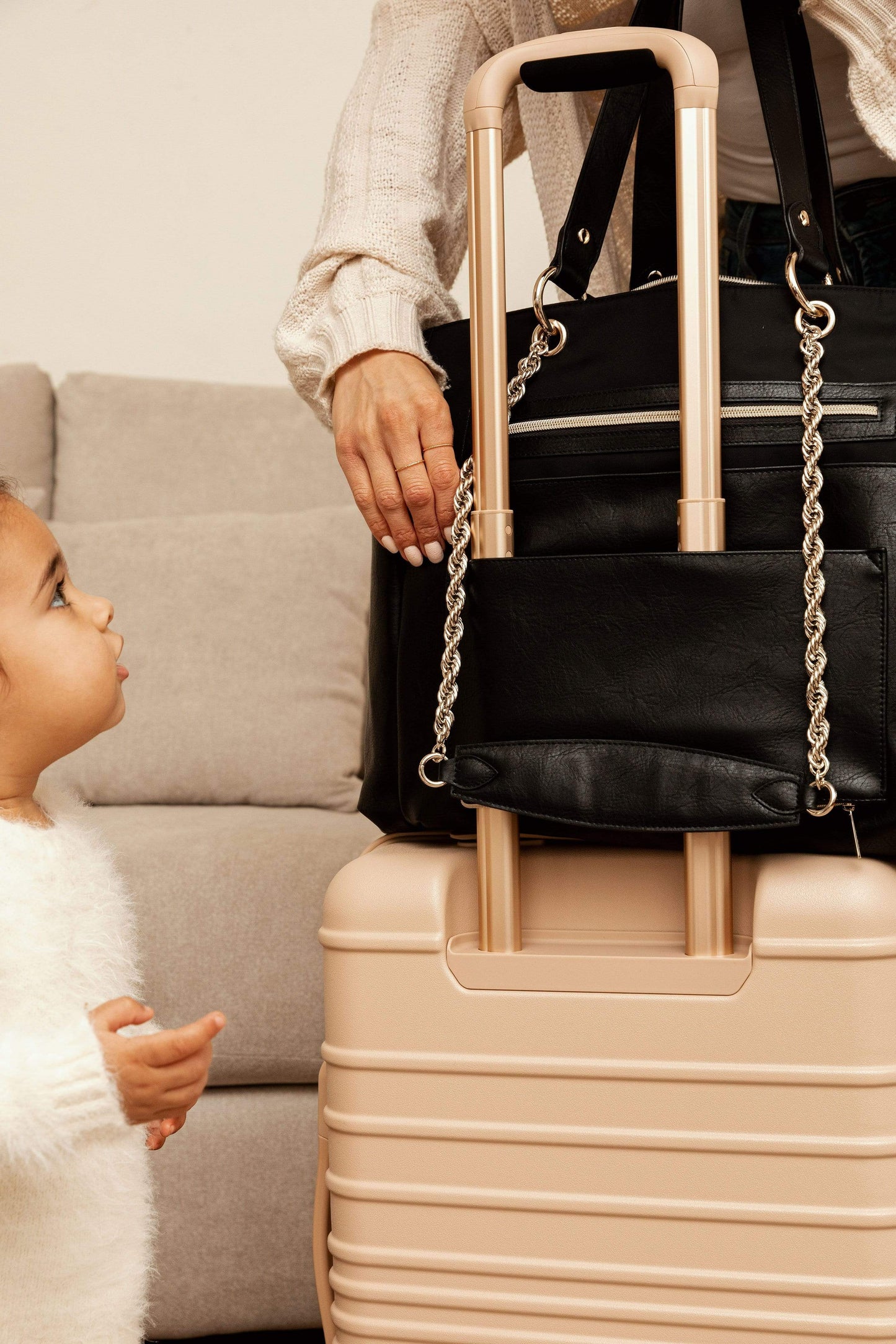 Diaper Bag Black Luggage Stacked Model Baby